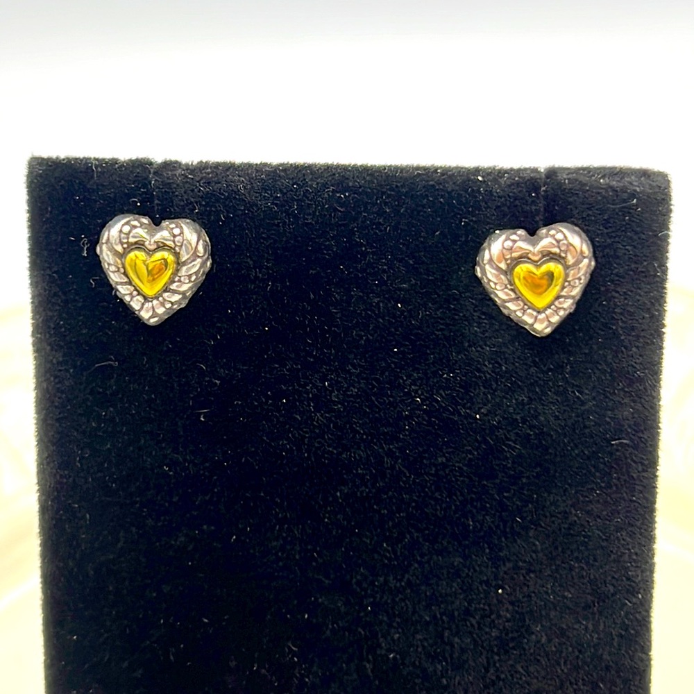 Brighton Gold Center Heart Silver Outline Stud Earrings